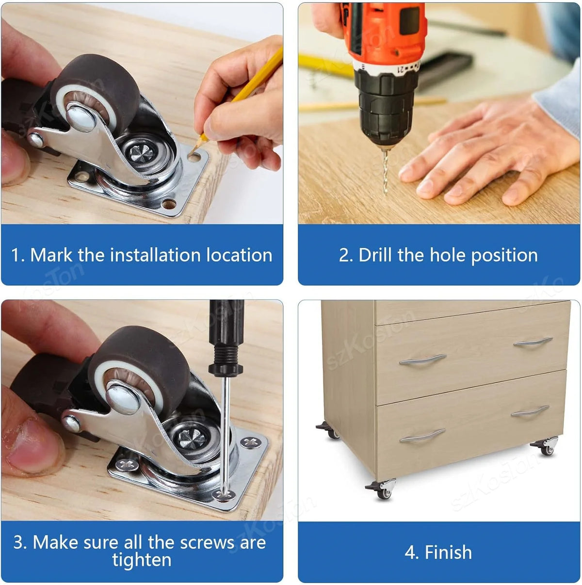 1-2 inch Casters Set of 4 Rubber Small Caster Wheels for Heavy Duty Furniture Cabinets Mini Castors No Noise Smooth Swivel Wheel