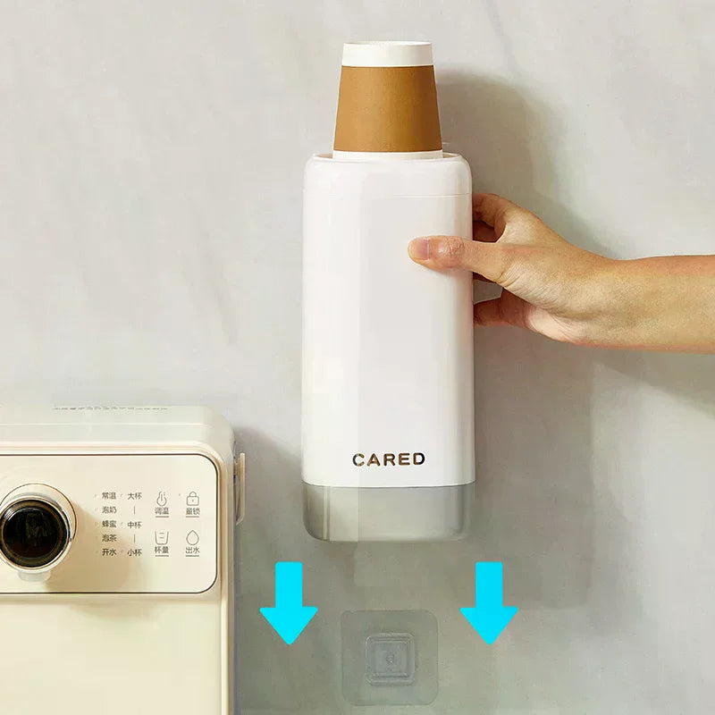 Household Cup Holder, Disposable Paper Cup Storage Rack, Living Room Dust-Proof, Non Perforated Wall Mounted Paper Cup Holder