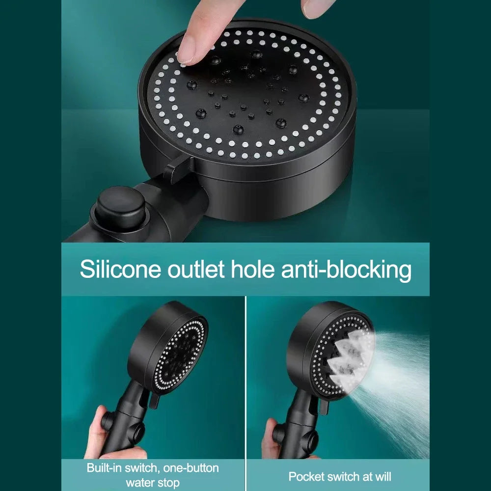 Adjustable High Pressure Shower Head 5 Modes with Hose Water Saving One-Key Stop Spray Nozzle - Bathroom Shower Accessories