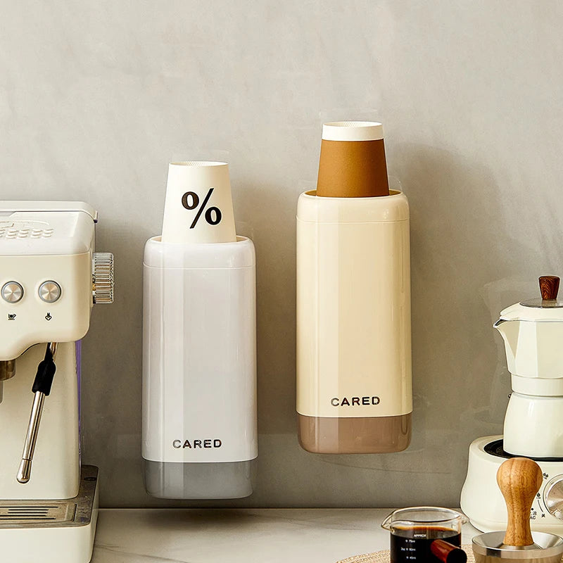 Household Cup Holder, Disposable Paper Cup Storage Rack, Living Room Dust-Proof, Non Perforated Wall Mounted Paper Cup Holder