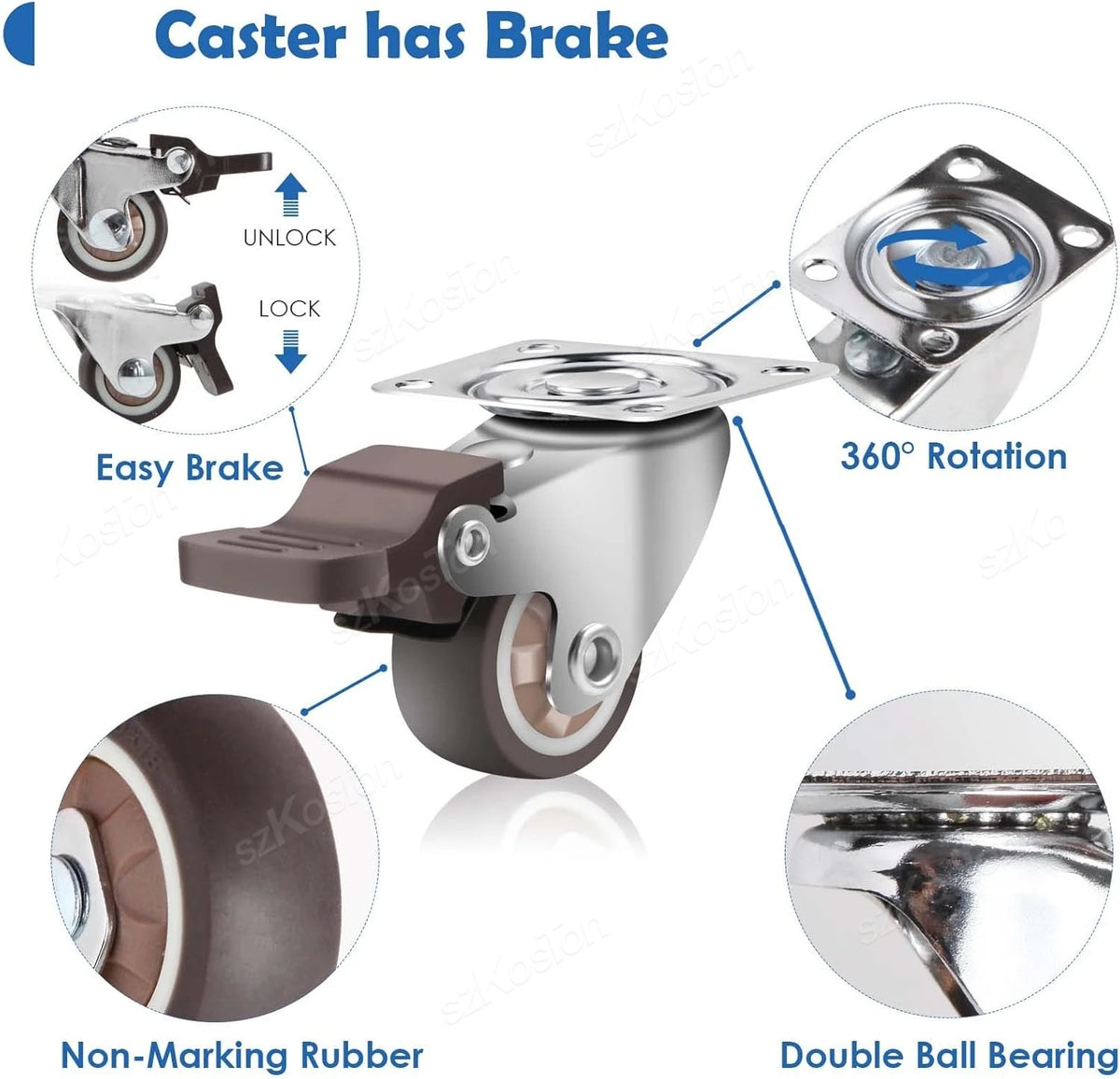 1-2 inch Casters Set of 4 Rubber Small Caster Wheels for Heavy Duty Furniture Cabinets Mini Castors No Noise Smooth Swivel Wheel