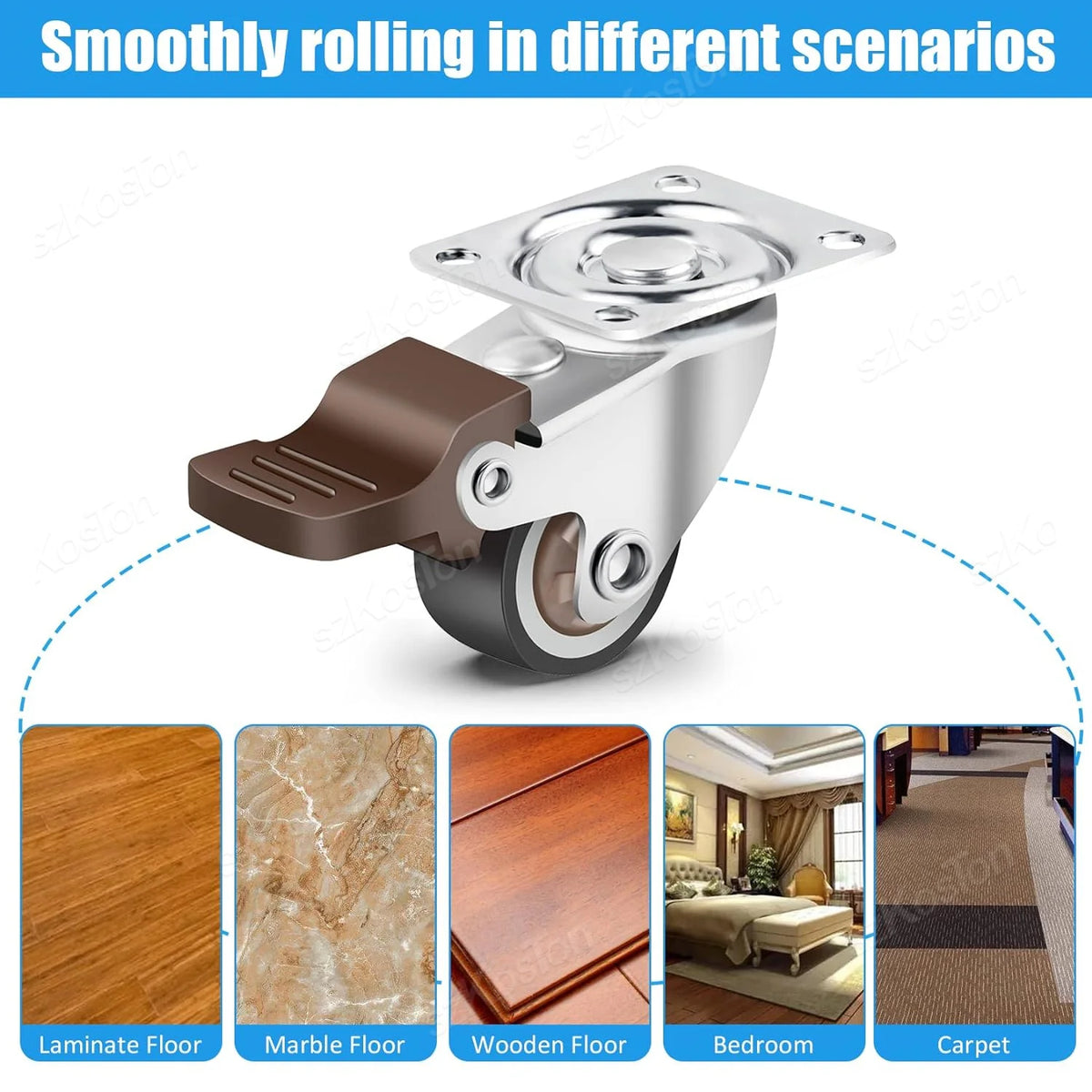 1-2 inch Casters Set of 4 Rubber Small Caster Wheels for Heavy Duty Furniture Cabinets Mini Castors No Noise Smooth Swivel Wheel