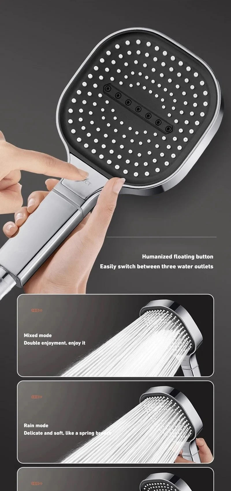New 13cm Large Panel Shower Head Adjustable 3 Modes High Pressure Massage Shower Head Filter Element Bathroom Accessories