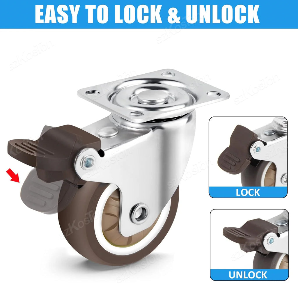 1-2 inch Casters Set of 4 Rubber Small Caster Wheels for Heavy Duty Furniture Cabinets Mini Castors No Noise Smooth Swivel Wheel