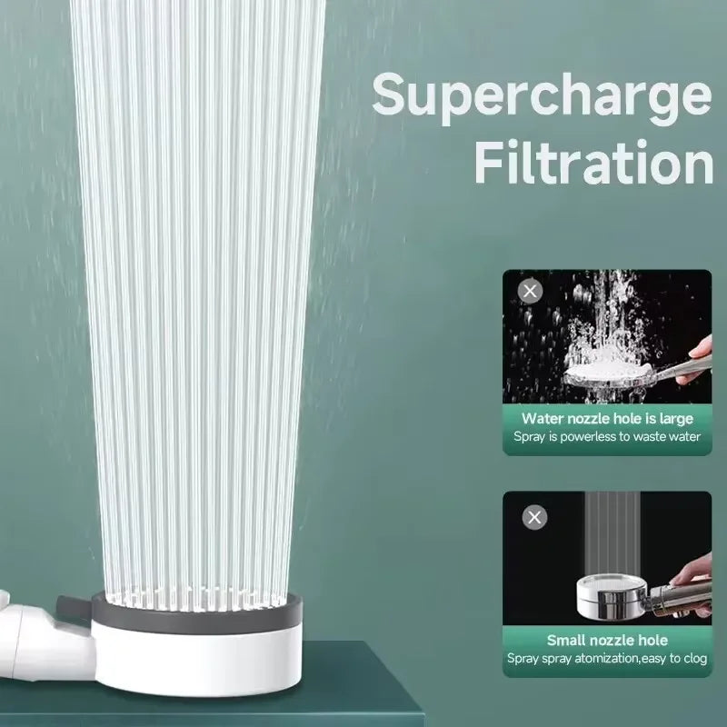 High Pressure Handheld Shower Head with 8 Modes Adjustable Water Filter One Key Stop Water Saving Bathroom Accessory