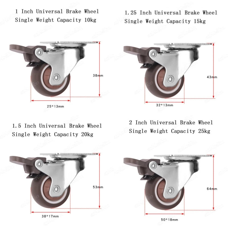 1-2 inch Casters Set of 4 Rubber Small Caster Wheels for Heavy Duty Furniture Cabinets Mini Castors No Noise Smooth Swivel Wheel