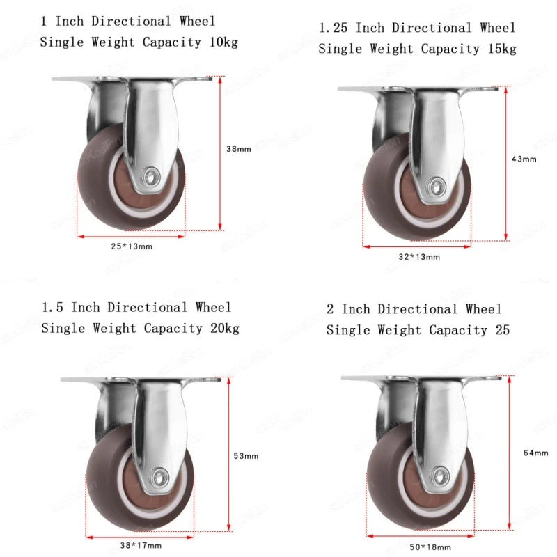 1-2 inch Casters Set of 4 Rubber Small Caster Wheels for Heavy Duty Furniture Cabinets Mini Castors No Noise Smooth Swivel Wheel