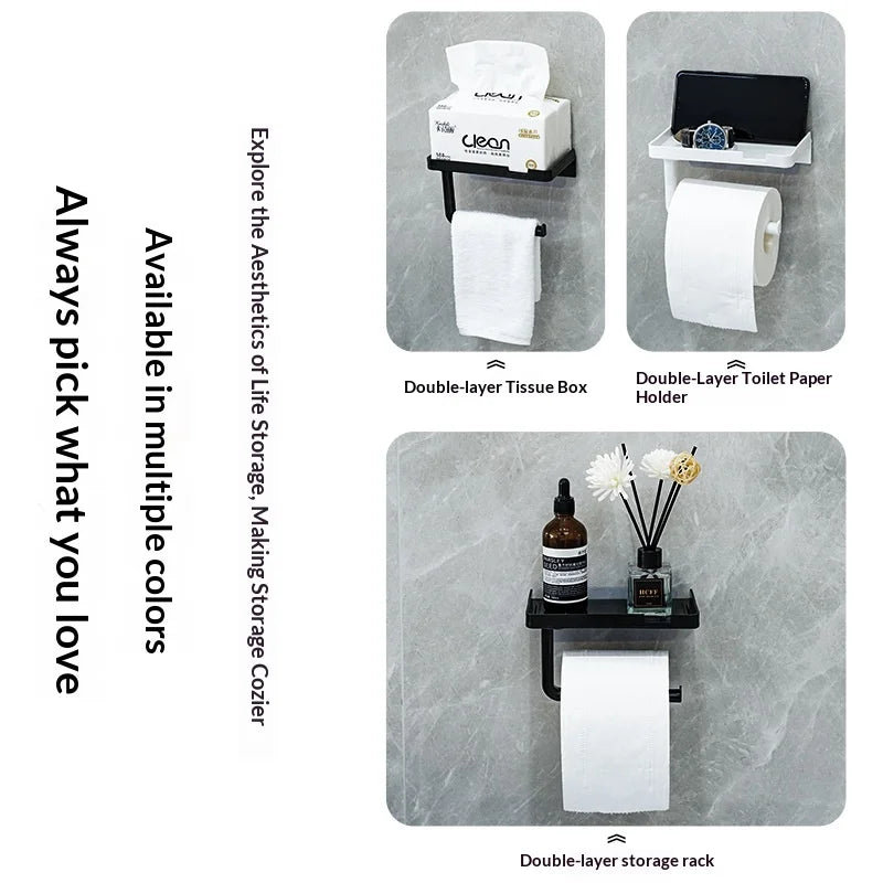 Toilet Paper Holder Plastic Storage Rack Kitchen Towel Placement of Seasoning Bottles Bathroom Wall Roll of Paper Phone Storage