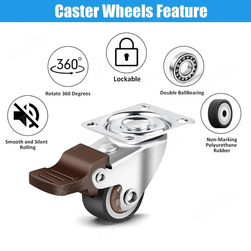 1-2 inch Casters Set of 4 Rubber Small Caster Wheels for Heavy Duty Furniture Cabinets Mini Castors No Noise Smooth Swivel Wheel