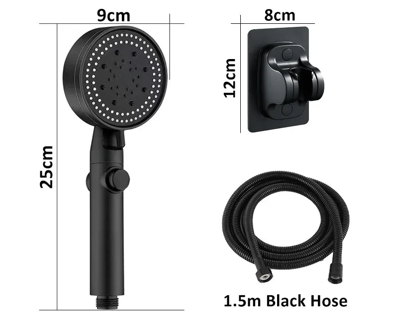 Adjustable High Pressure Shower Head 5 Modes with Hose Water Saving One-Key Stop Spray Nozzle - Bathroom Shower Accessories