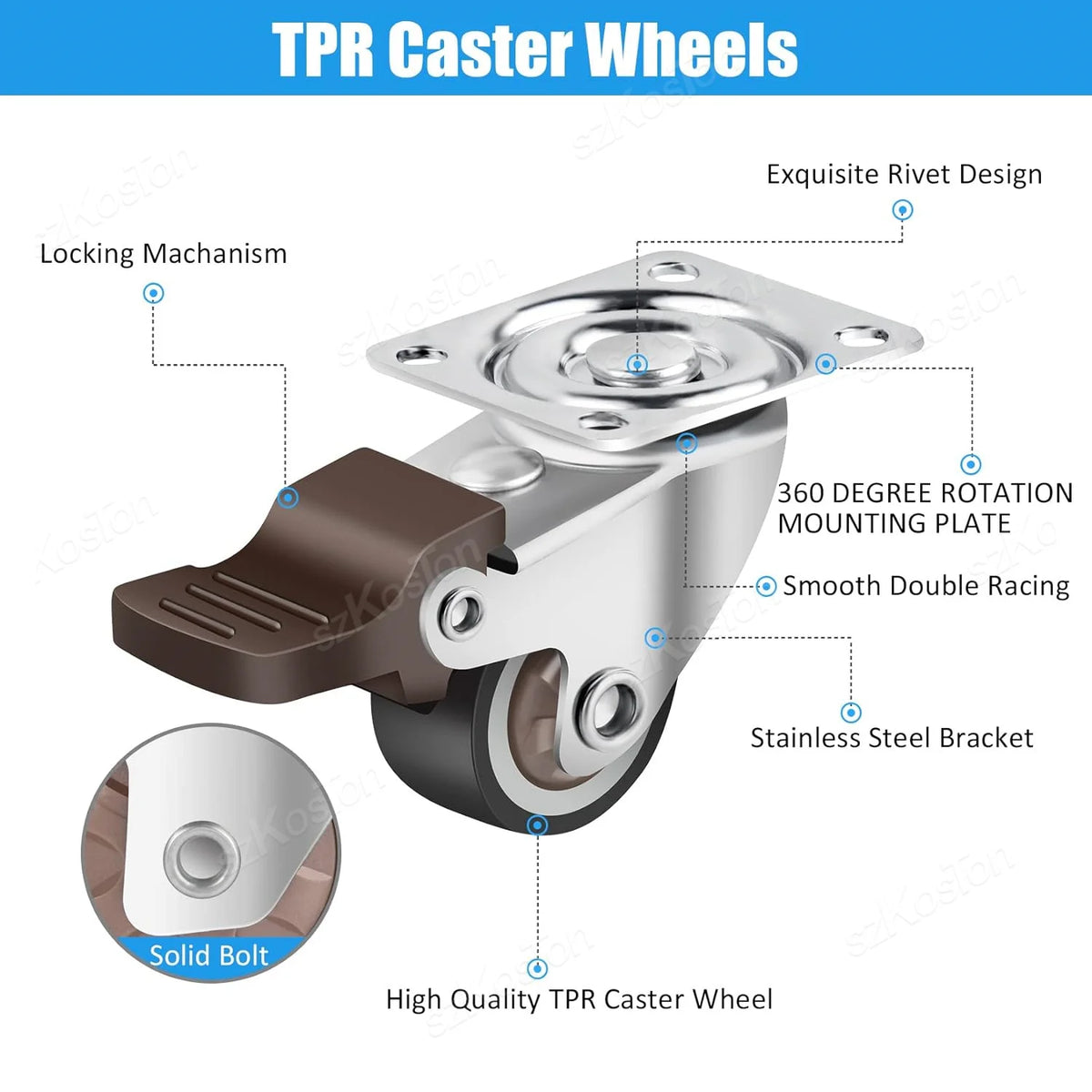 1-2 inch Casters Set of 4 Rubber Small Caster Wheels for Heavy Duty Furniture Cabinets Mini Castors No Noise Smooth Swivel Wheel