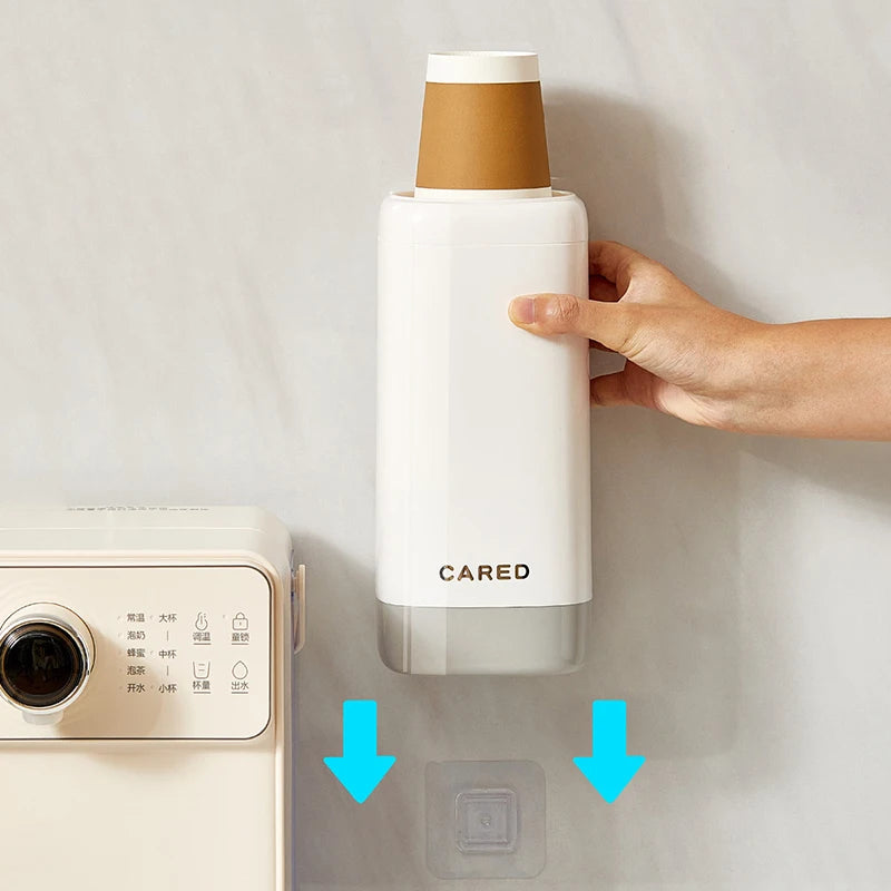 Household Cup Holder, Disposable Paper Cup Storage Rack, Living Room Dust-Proof, Non Perforated Wall Mounted Paper Cup Holder