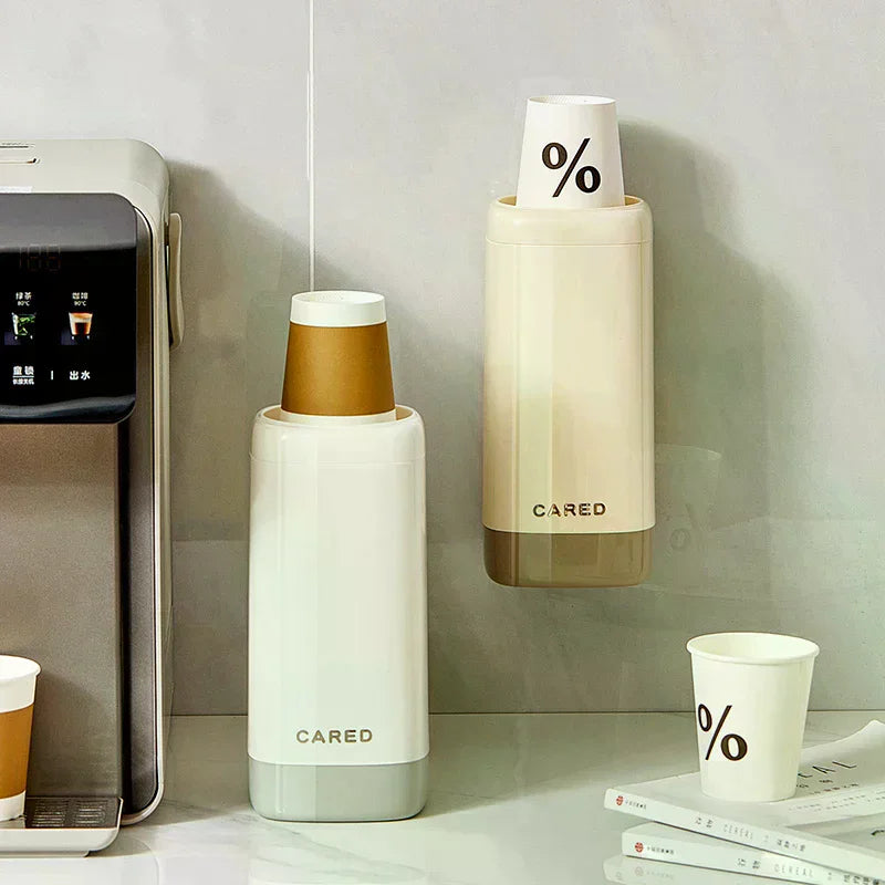 Household Cup Holder, Disposable Paper Cup Storage Rack, Living Room Dust-Proof, Non Perforated Wall Mounted Paper Cup Holder