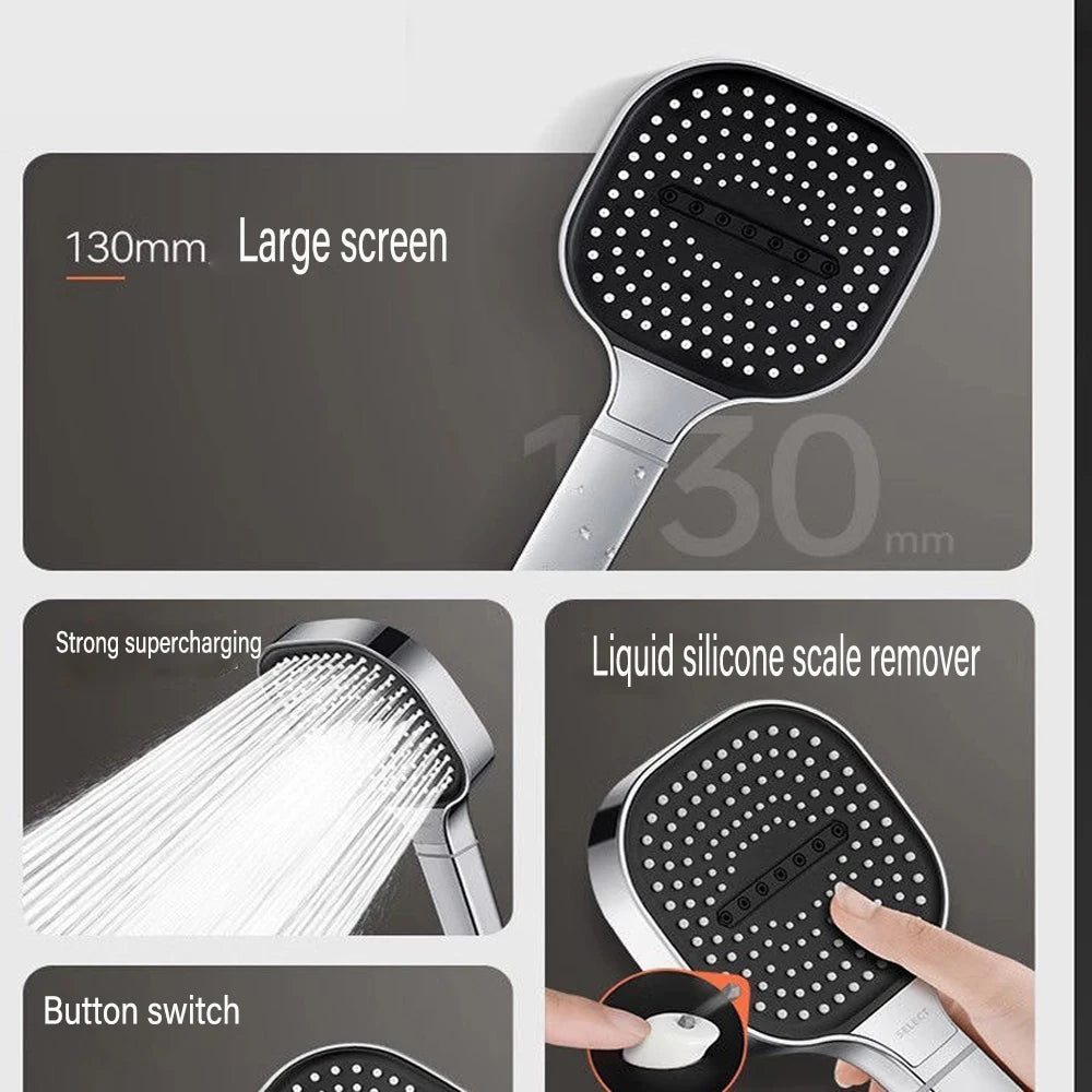 New 13cm Large Panel Shower Head Adjustable 3 Modes High Pressure Massage Shower Head Filter Element Bathroom Accessories