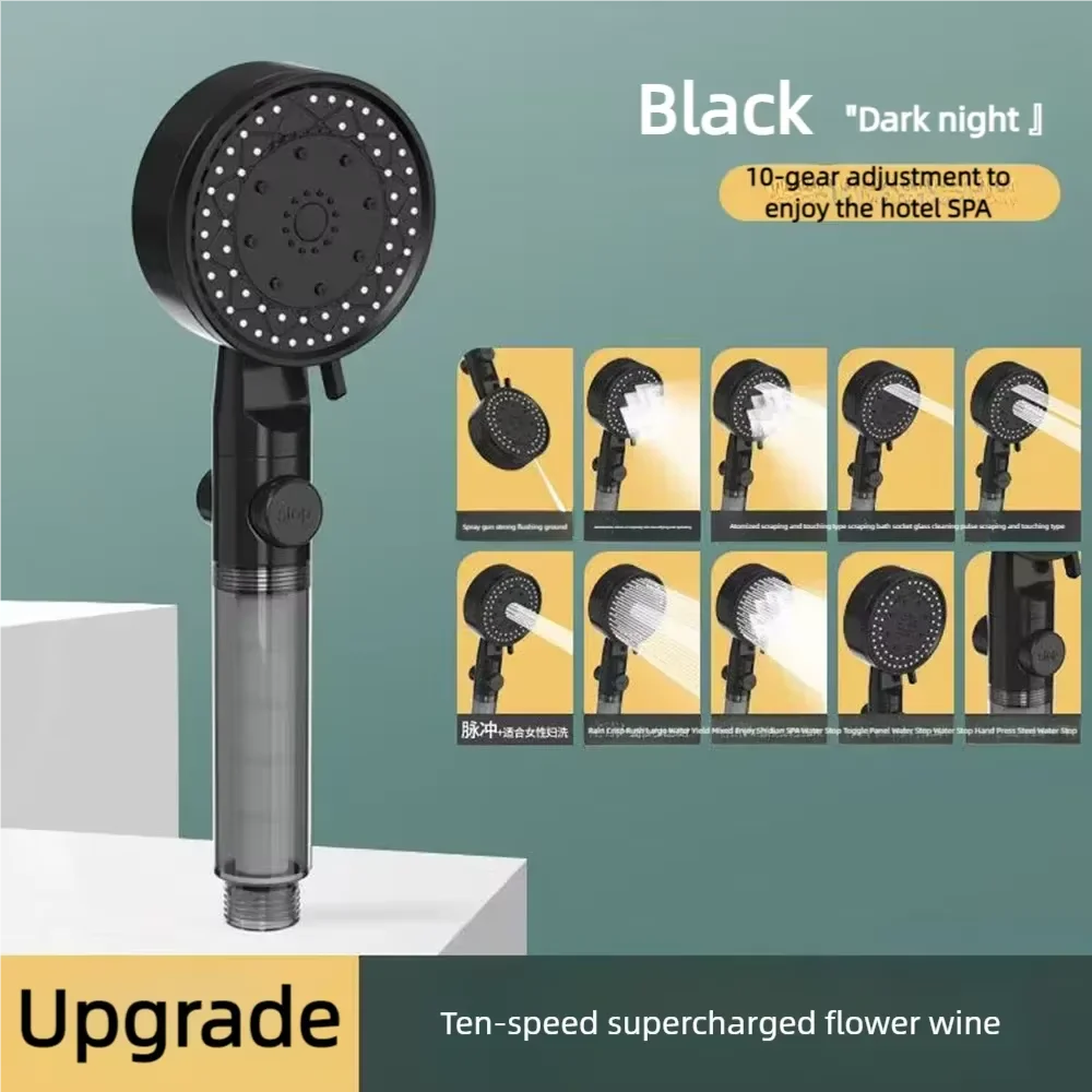 High Pressure Handheld Shower Head with 8 Modes Adjustable Water Filter One Key Stop Water Saving Bathroom Accessory