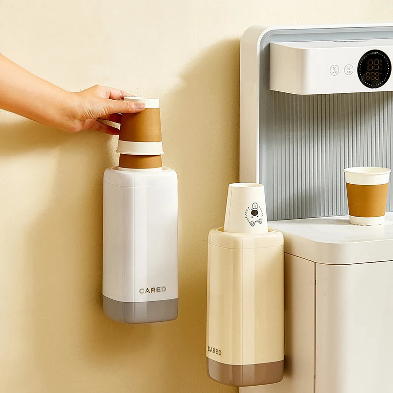 Household Cup Holder, Disposable Paper Cup Storage Rack, Living Room Dust-Proof, Non Perforated Wall Mounted Paper Cup Holder
